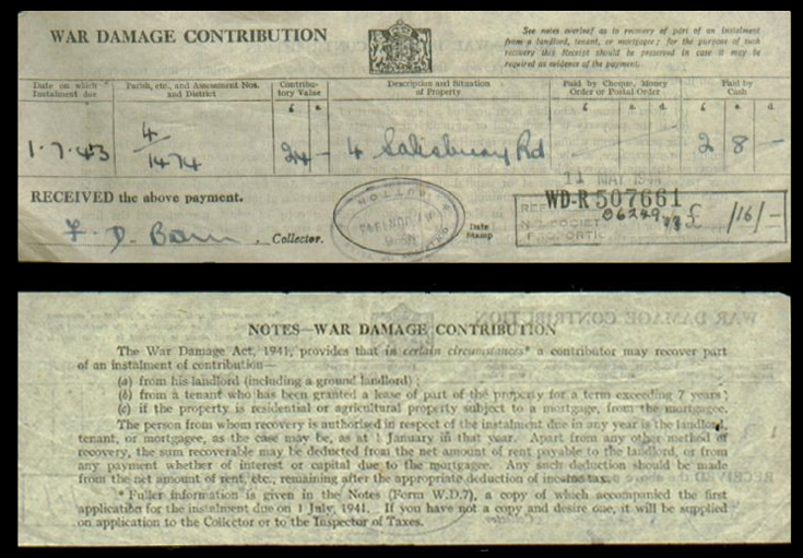 War damage contribution receipt