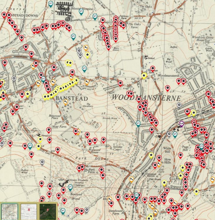WWII Surrey Bomb Site Map